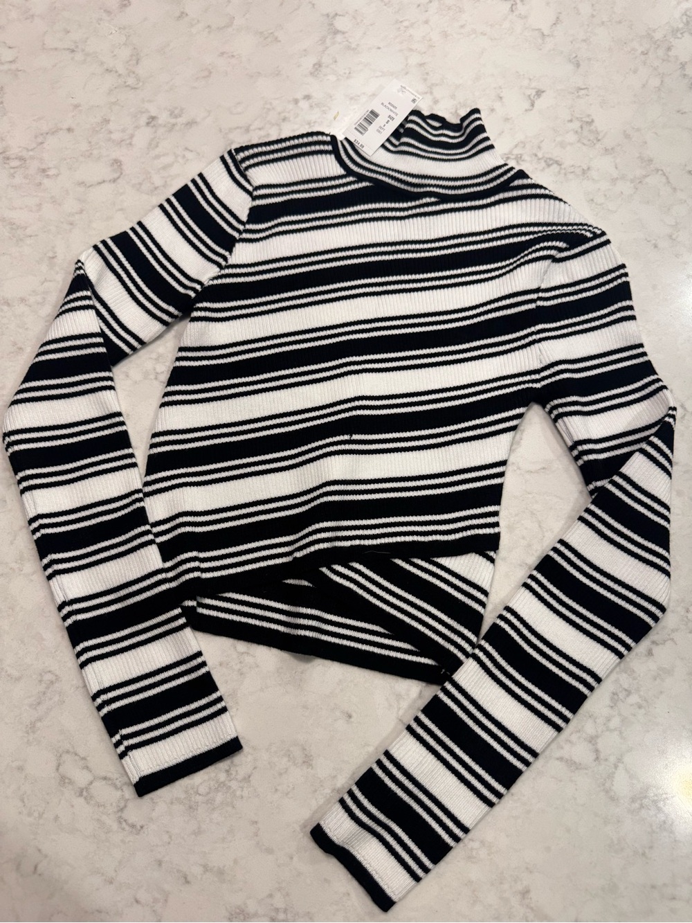 Black & White Striped Turtleneck Sweater